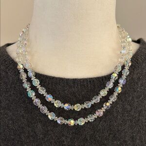 Vintage Hobe Crystal Aurora Borealis Double Strand Necklace